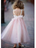 Pearl Straps Shimmering Tulle Tea Length Flower Girl Dress
